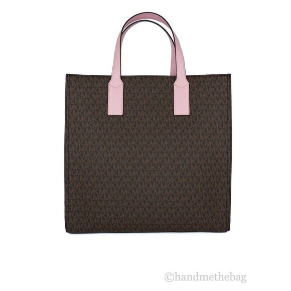 NEW Michael Kors Kenly Large North South Tote Bag Brown Pink Signature Computer - Picture 9 of 9